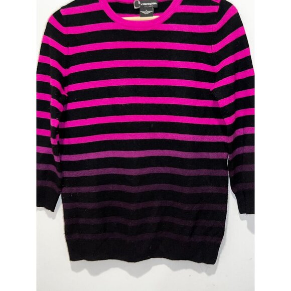 C by Bloomingdale's Cashmere Striped 3/4 Sleeve Pullover Women's Sweater Medum - Picture 3 of 9